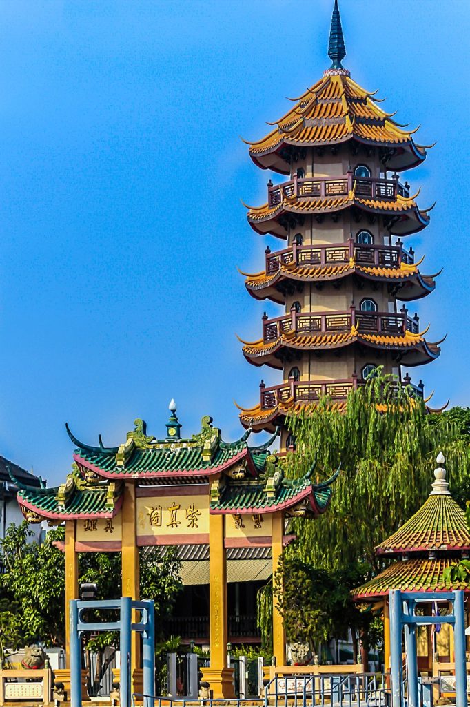 Colorful pagoda and traditional temple architecture in Bangkok